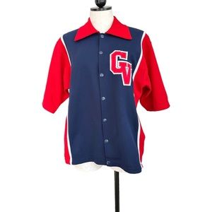 Vintage Falcons Bowling Jersey Athletic Supply Navy Red Short Sleeve Snaps Sz 42